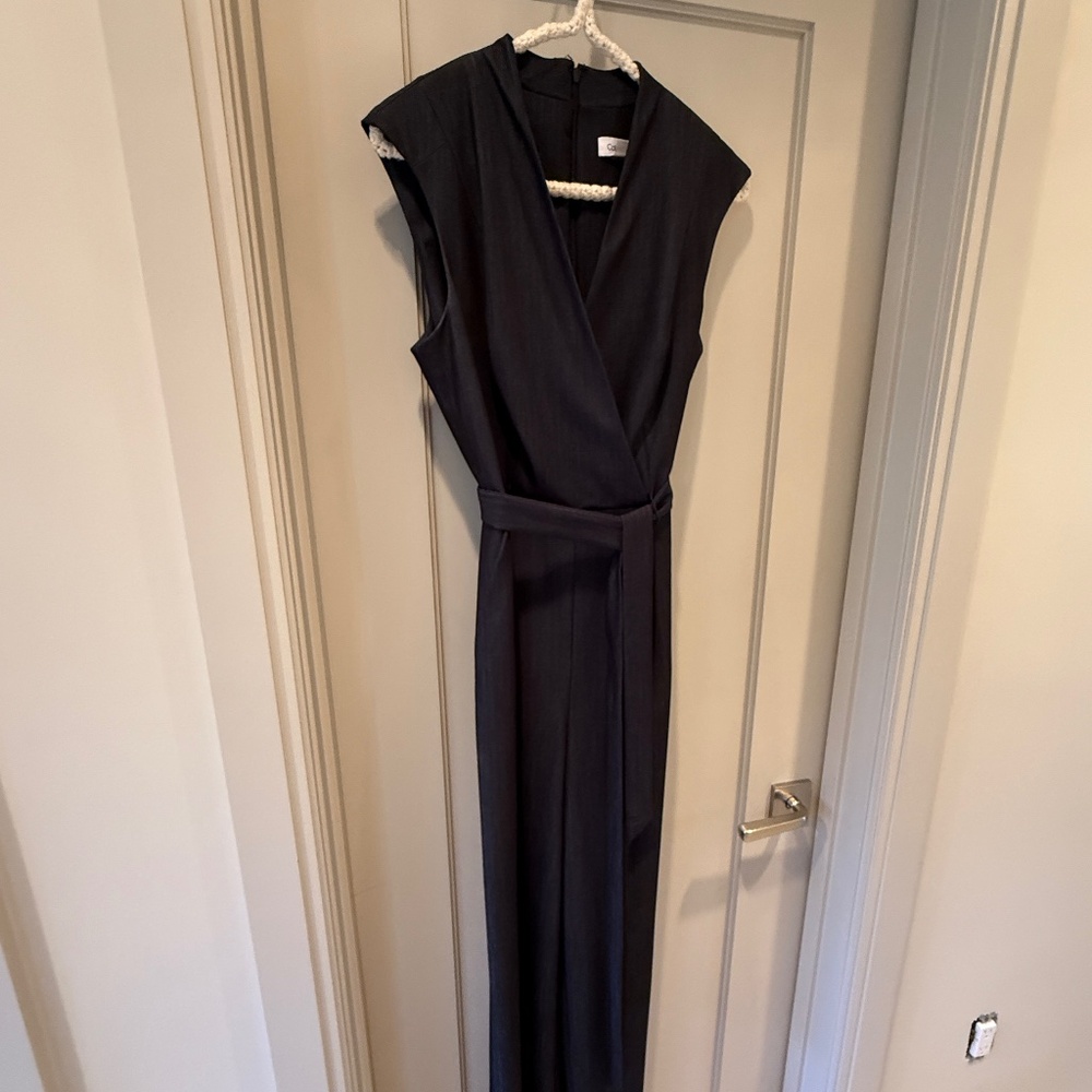 Calven Klein Denim Jumpsuit (dressy) Size  8 Belted Beautiful denim fabric